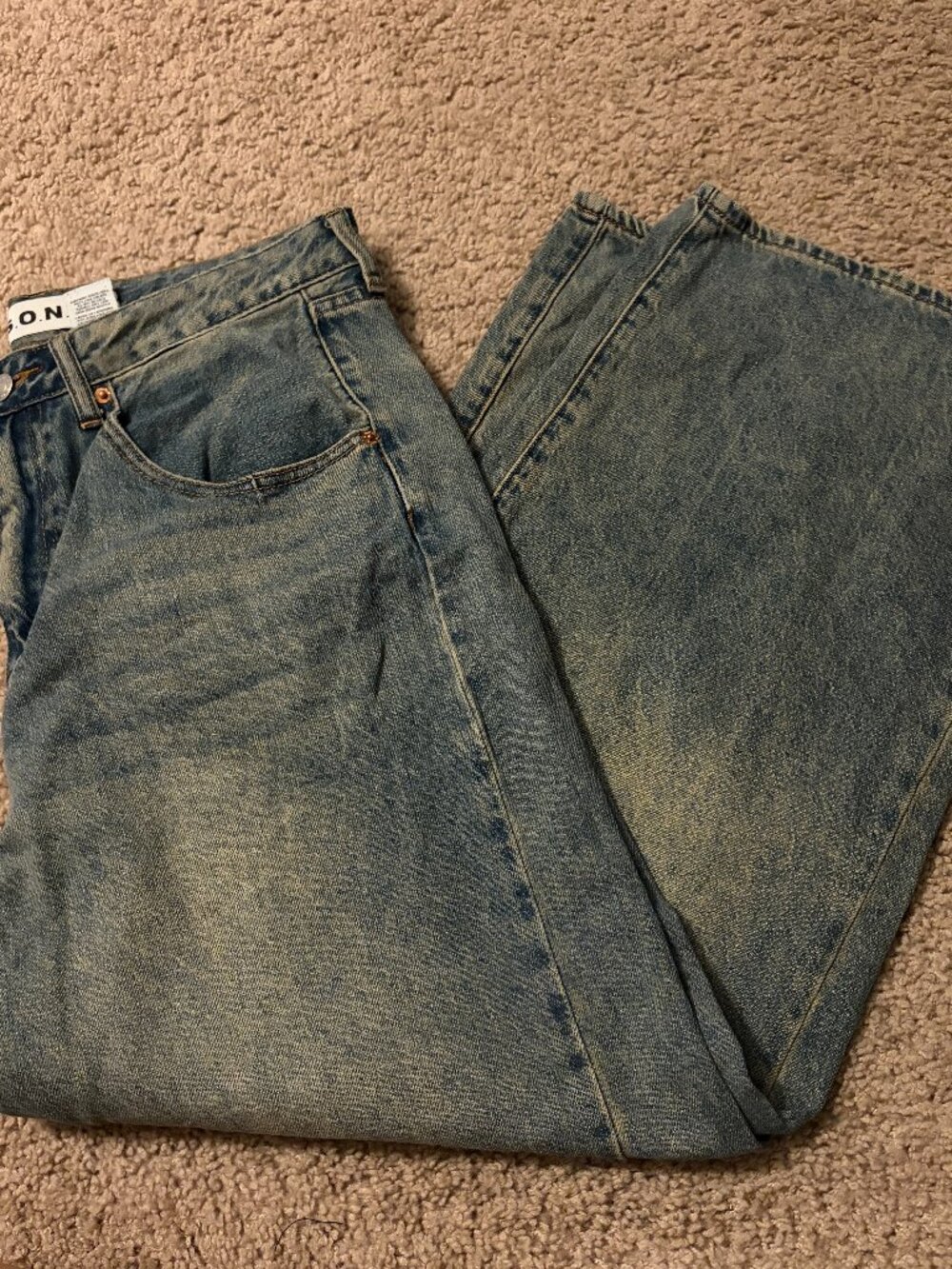 Light Beige Wash Denim Jeans Wide Leg Mid Rise But Feel High #shorttorso Size 9